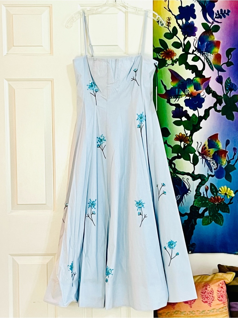 🌺🎉HP🎉🌺 NWT Staud Wylie Embroidered Midi Dress Dandelion Sky - Picture 9 of 16